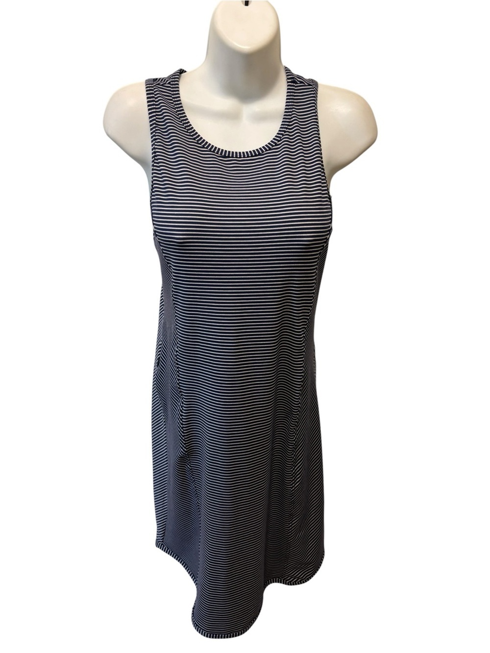 Title Nine Women's Navy Blue Striped Buttah Knit Athletic Tank Dress Sz S Summer